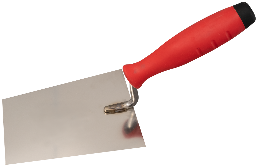 Brick trowel stainless with G-shaped neck, 2K-handle 160mm - Viapex GmbH putzmaschinen zubehör ersatzteile