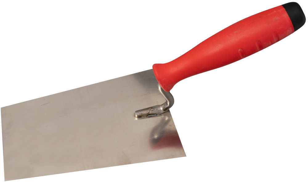 Brick trowel stainless with S-shaped neck, 2K-handle - Viapex GmbH putzmaschinen zubehör ersatzteile