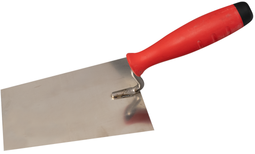 Brick trowel stainless with S-shaped neck, 2K-handle - Viapex GmbH putzmaschinen zubehör ersatzteile