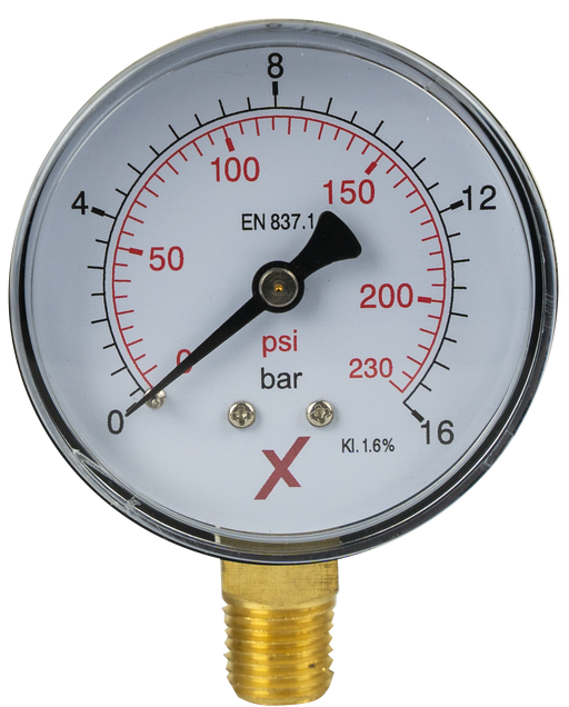 Pressure Gauge 0-16 bar, 1/4", D 63 mm below - Viapex GmbH putzmaschinen zubehör ersatzteile