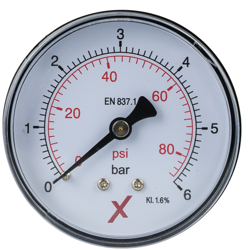 Pressure Gauge 0-6 bar, 1/4", D 63 mm back - Viapex GmbH putzmaschinen zubehör ersatzteile