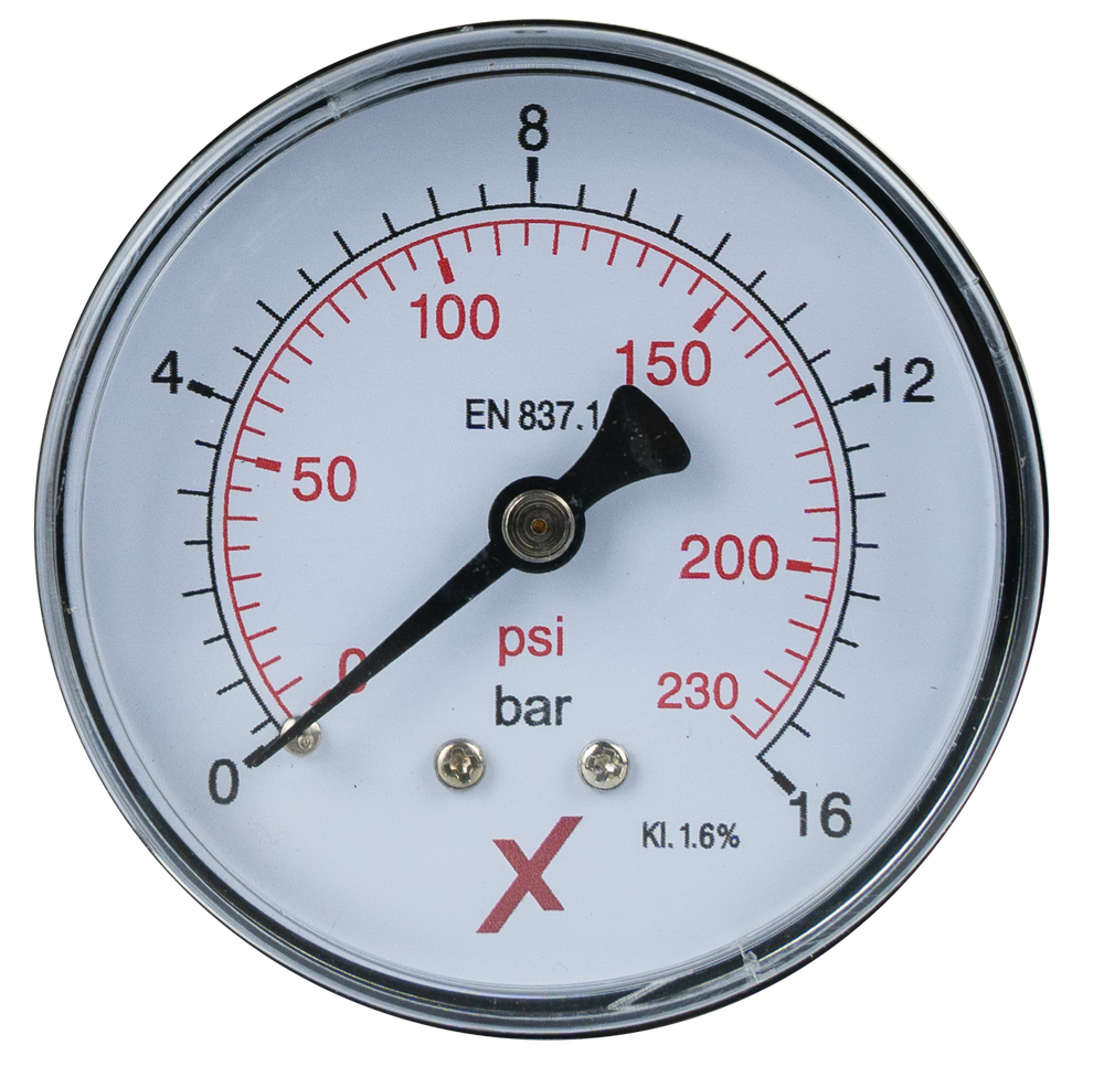Pressure Gauge 0-16 bar, 1/4", D 63 mm back - Viapex GmbH putzmaschinen zubehör ersatzteile