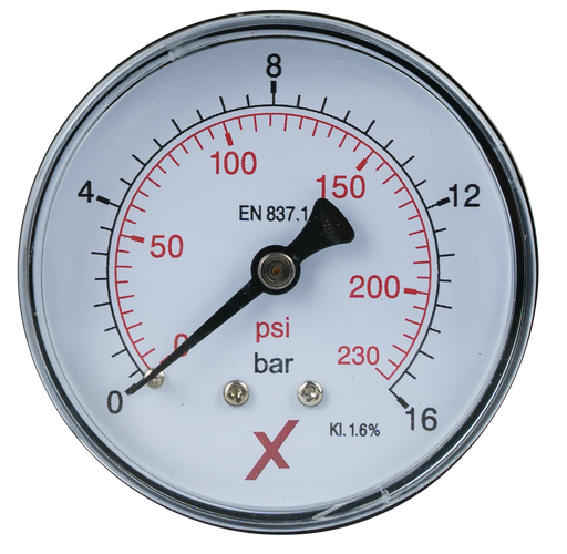 Pressure Gauge 0-16 bar, 1/4", D 63 mm back - Viapex GmbH putzmaschinen zubehör ersatzteile