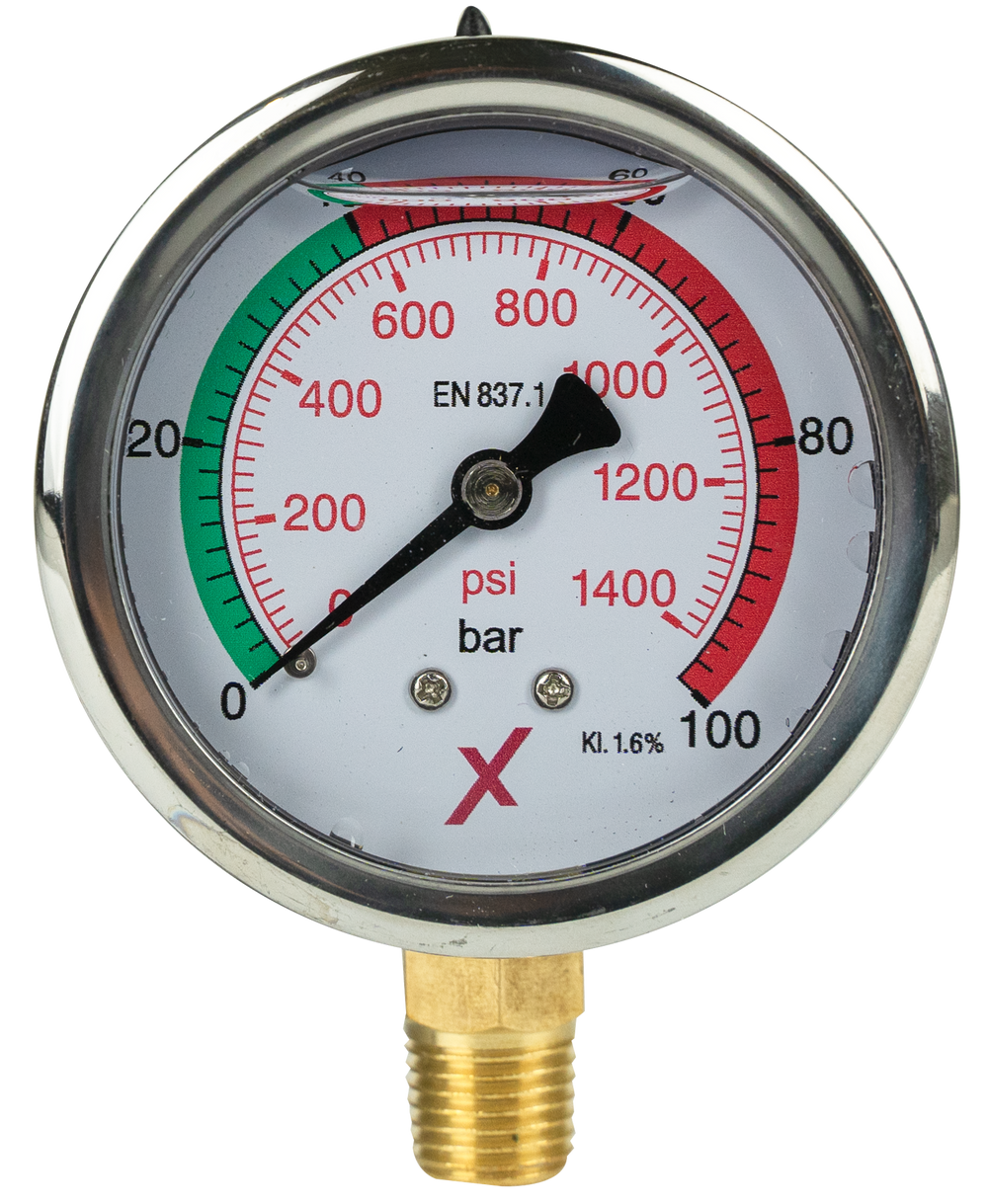 Pressure Gauge 0-100 bar, 1/4", D 63 mm Glycerin below - Viapex GmbH putzmaschinen zubehör ersatzteile