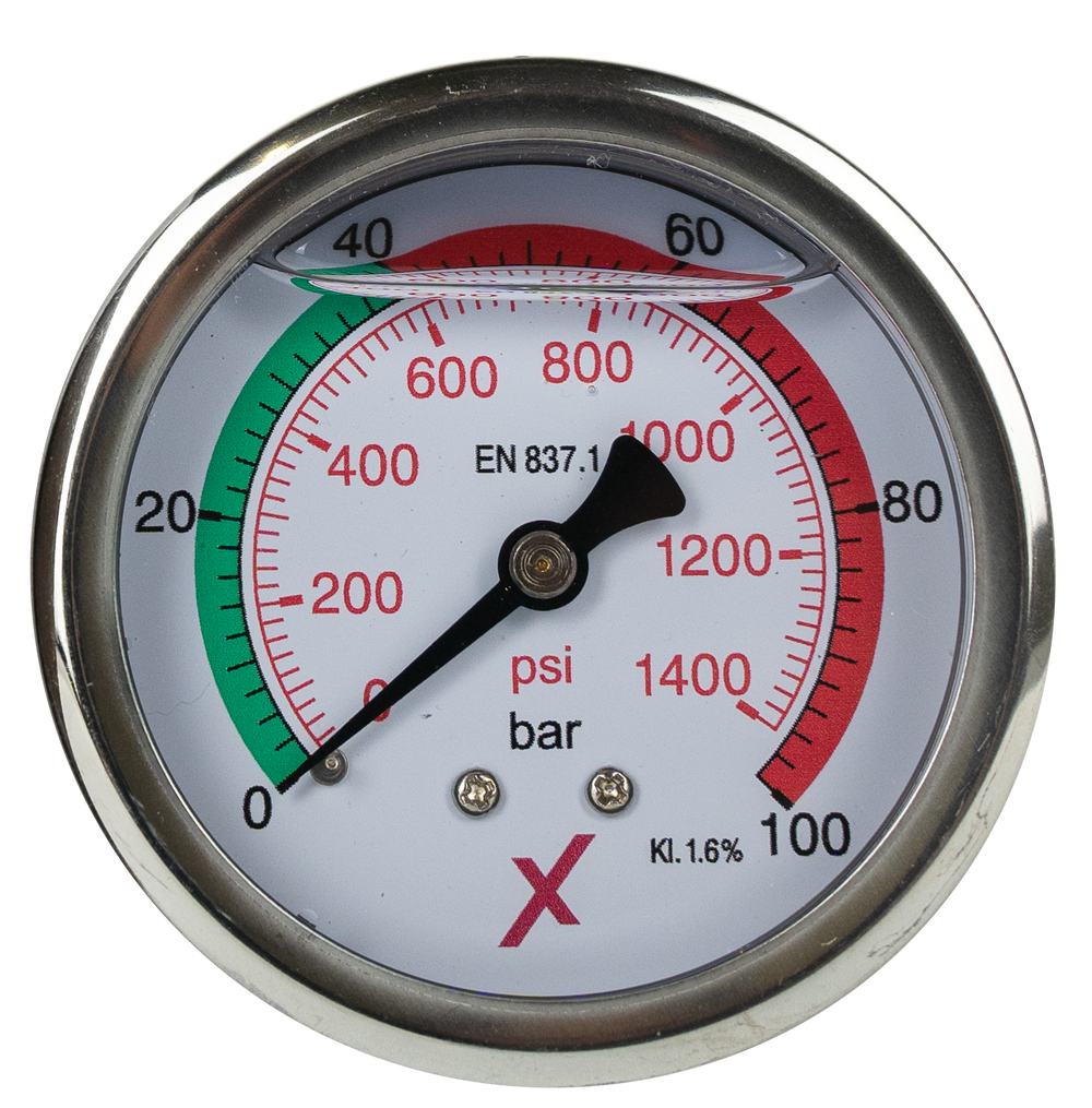 Pressure Gauge 0-100 bar, 1/4", D 63 mm Glycerin back - Viapex GmbH putzmaschinen zubehör ersatzteile