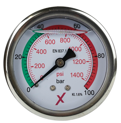 Pressure Gauge 0-100 bar, 1/4", D 63 mm Glycerin back - Viapex GmbH putzmaschinen zubehör ersatzteile