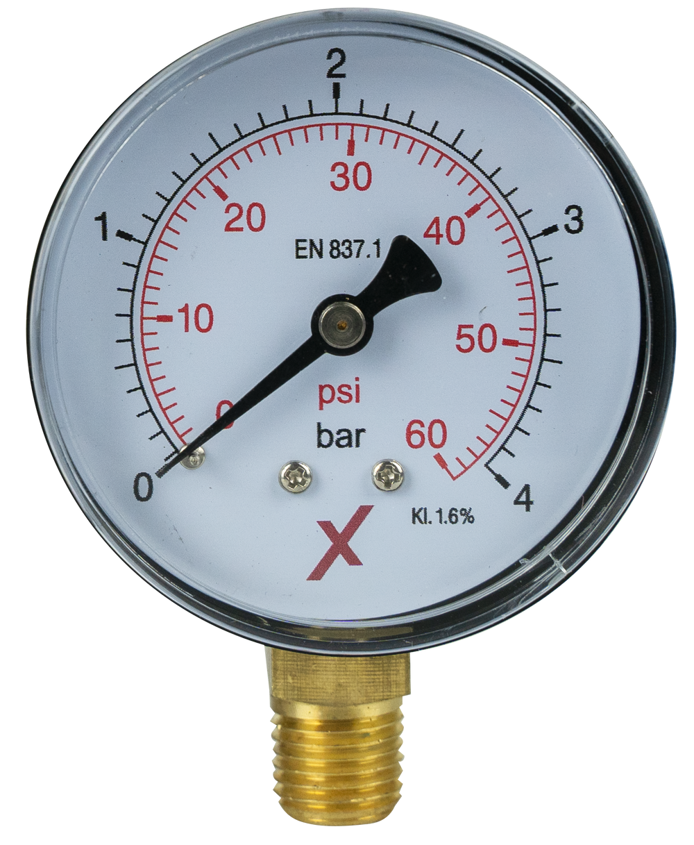 Pressure Gauge 0-4 bar, 1/4", D 63 mm below - Viapex GmbH putzmaschinen zubehör ersatzteile
