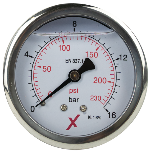 Pressure Gauge 0-16 bar Glycerin, 1/4", D 63 mm back - Viapex GmbH putzmaschinen zubehör ersatzteile