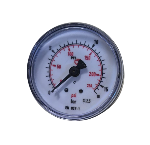 Pressure Gauge 0-16 Bar, 1/4" Male, 50 mm Dial