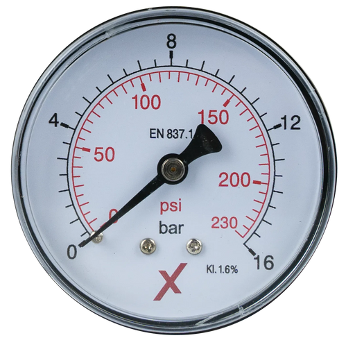 Pressure Gauge 0-16 Bar, 63 mm, Back Port