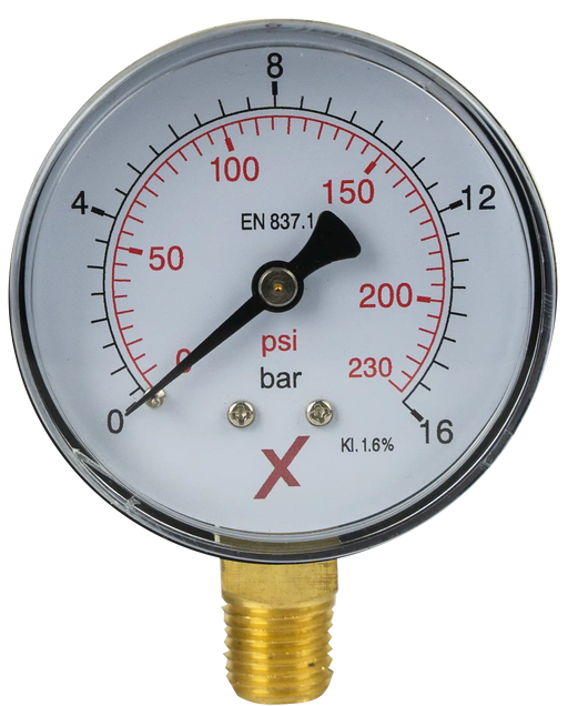Pressure Gauge 0-16 Bar, 63 mm, Bottom Port
