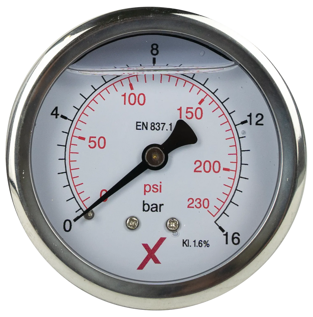 Pressure Gauge 0-16 Bar, Glycerin, Back Port