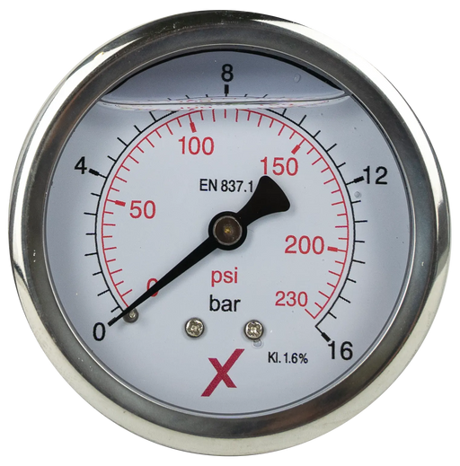 Pressure Gauge 0-16 Bar, Glycerin, Back Port