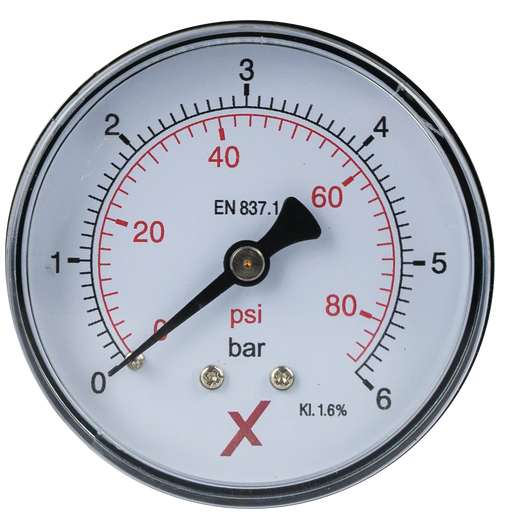 Pressure Gauge 0-6 Bar, 63 mm, Back Port